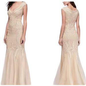 Cachet Illusion Soutache Embroidered Tulle Dress Gown Black Tie Evening 8